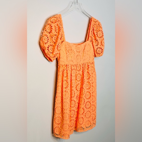 Lilly Pulitzer Kay Babydoll Orange Cantaloupe Tangerine Eyelet Puff Sleeve Dress - Picture 5 of 16